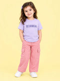 Girls Cotton Co-Ord Set – Lavender Graphic T-Shirt & Pink Cargo Pants