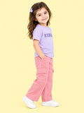 Girls Cotton Co-Ord Set – Lavender Graphic T-Shirt & Pink Cargo Pants