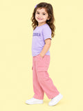 Girls Cotton Co-Ord Set – Lavender Graphic T-Shirt & Pink Cargo Pants