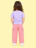 Girls Cotton Co-Ord Set – Lavender Graphic T-Shirt & Pink Cargo Pants