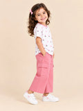 Girls Cotton Co-Ord Set – White Floral T-Shirt & Pink Cargo Pants