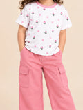 Girls Cotton Co-Ord Set – White Floral T-Shirt & Pink Cargo Pants