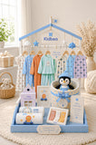 Luxury Customizable Baby Gift Hamper – 4 Rompers, 3 Co-ord Sets, 4 Jhablas, Bamboo Blankets & More