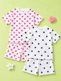 Organic Cotton Unisex Kids Co-ord Set Pack of 2 – Soft Breathable Heart & Star Print T-Shirt & Shorts Set