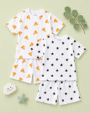 Organic Cotton Unisex Kids Co-ord Set Pack of 2 – Soft Breathable Pizza & Star Print T-Shirt & Shorts Set