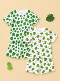Organic Cotton Unisex Kids Co-ord Set Pack of 2 – Soft Breathable Leaf & Dinosaur Print T-Shirt & Shorts Set