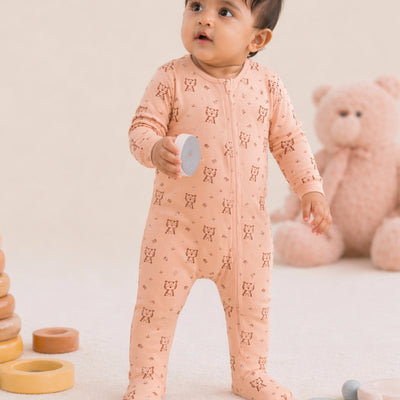 Organic Cotton Baby Romper – Soft Breathable Tiger Print Full Sleeve Zip Sleepsuit