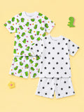 Organic Cotton Unisex Kids Co-ord Set Pack of 2 – Soft Breathable Dinosaur & Star Print T-Shirt & Shorts Set
