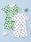 Organic Cotton Unisex Kids Co-ord Set Pack of 2 – Soft Breathable Leaf & Star Print T-Shirt & Shorts Set