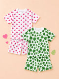 Organic Cotton Unisex Kids Co-ord Set Pack of 2 – Soft Breathable Heart & Leaf Print T-Shirt & Shorts Set