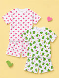 Organic Cotton Unisex Kids Co-ord Set Pack of 2 – Heart & Dinosaur Print Soft Summer T-Shirt & Shorts Set