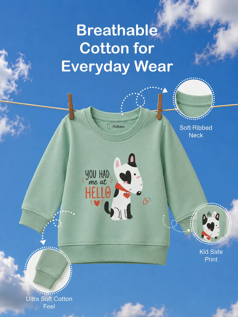 Unisex Green Sweatshirt – Cute Cow Print Full-Sleeve Sweatshirt