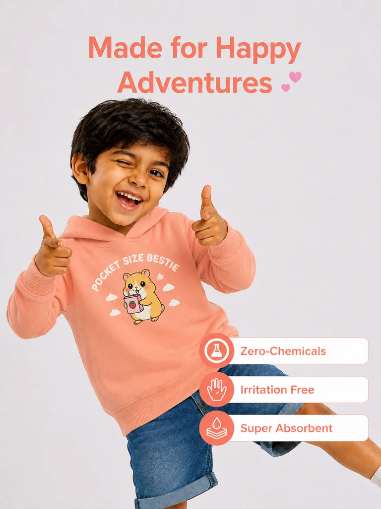Unisex Peach Hoodie – Pocket Size Bestie Hamster Print Sweatshirt
