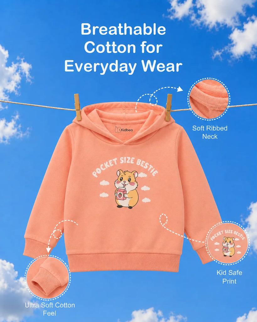Unisex Peach Hoodie – Pocket Size Bestie Hamster Print Sweatshirt