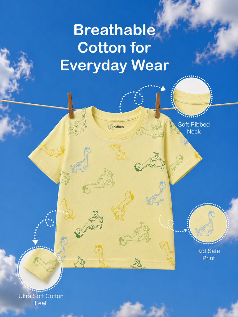 Organic Cotton Boys Dinosaur Print Half Sleeve T-Shirt Combo Pack (Pack of 3)