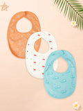 Organic Cotton Baby Bib Pack of 3 – Soft Breathable Cherry, Turtle & Blue Dog Print, Feeding & Drool Bibs