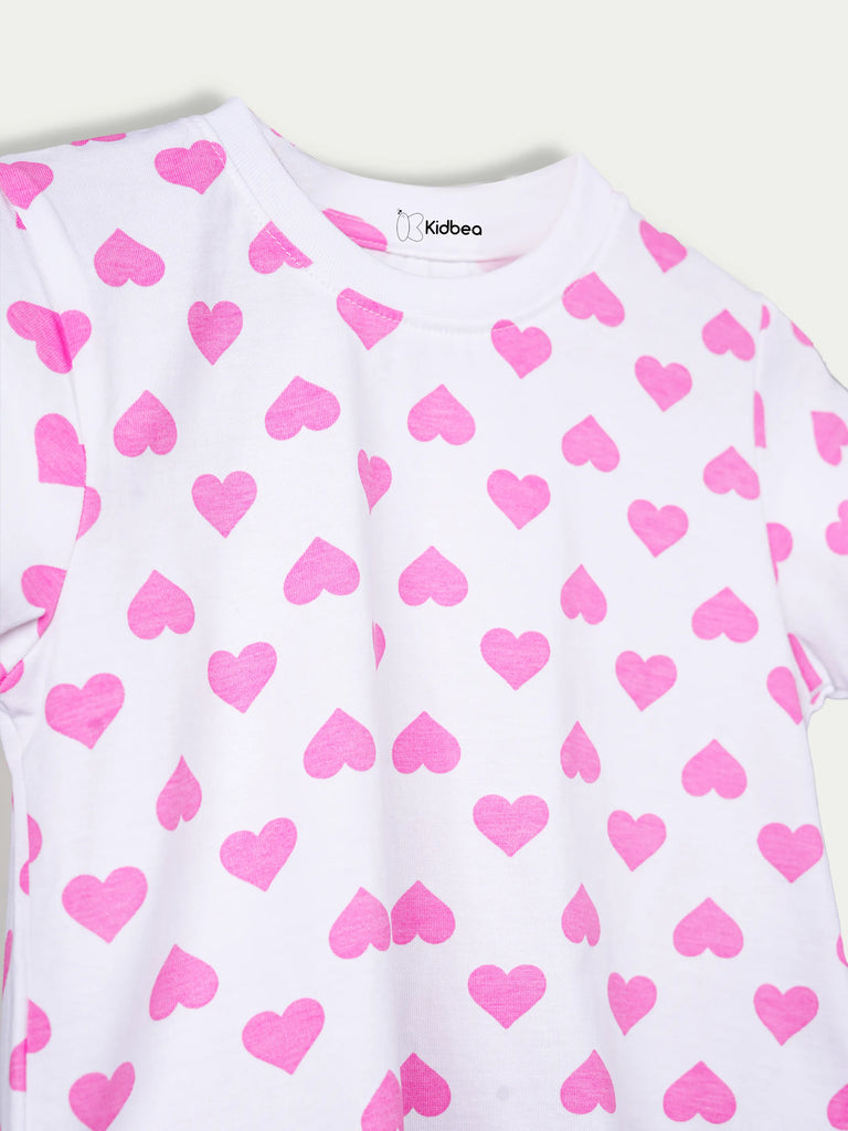 Organic Cotton Unisex Kids Co-ord Set – Soft Breathable Heart Print T-Shirt & Shorts Set