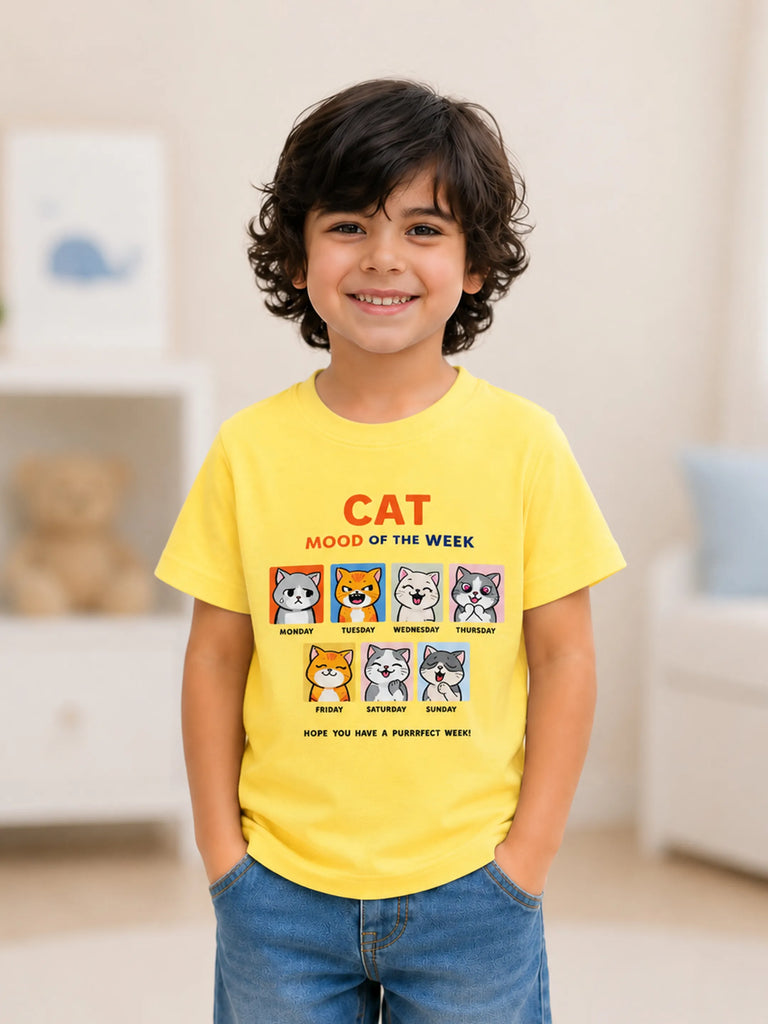 Bamboo Fabric Unisex Kids T-Shirt – Cat Mood Print Soft Breathable Tee