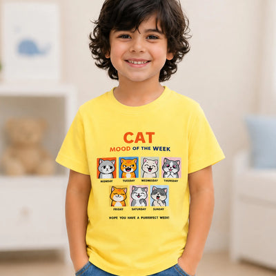 Bamboo Fabric Unisex Kids T-Shirt – Cat Mood Print Soft Breathable Tee