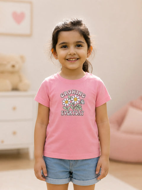 Bamboo Fabric Girls Kids T-Shirt – Growing Everyday Flower Print Soft Tee