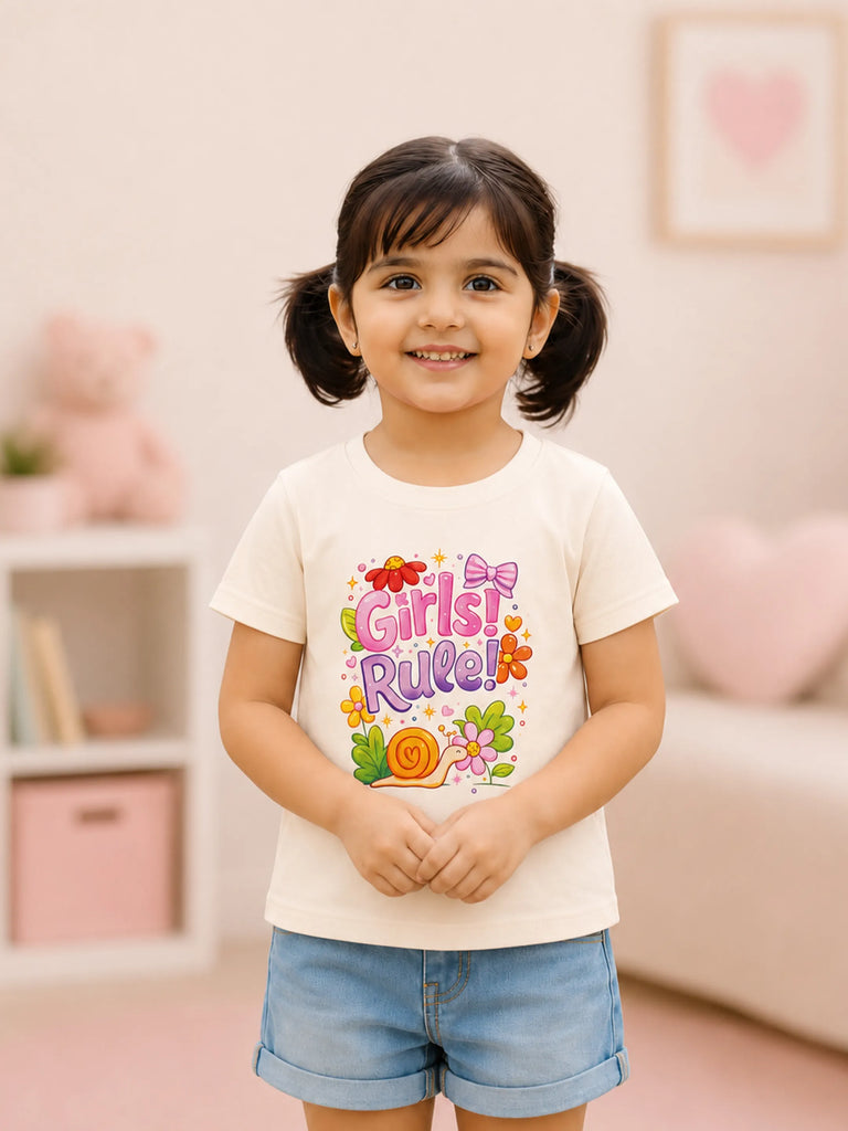 Bamboo Fabric Girls T-Shirt – Girls Rule Print Soft Breathable Half Sleeve Tee