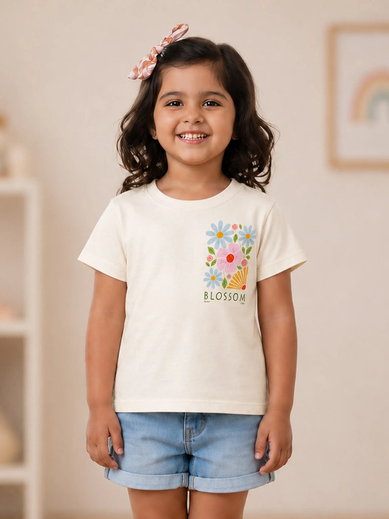 Bamboo Fabric Girls T-Shirt – Blossom Flower Print Soft Breathable Tee