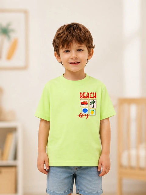 Bamboo Fabric Unisex Kids T-Shirt – Beach Print Soft Breathable Tee