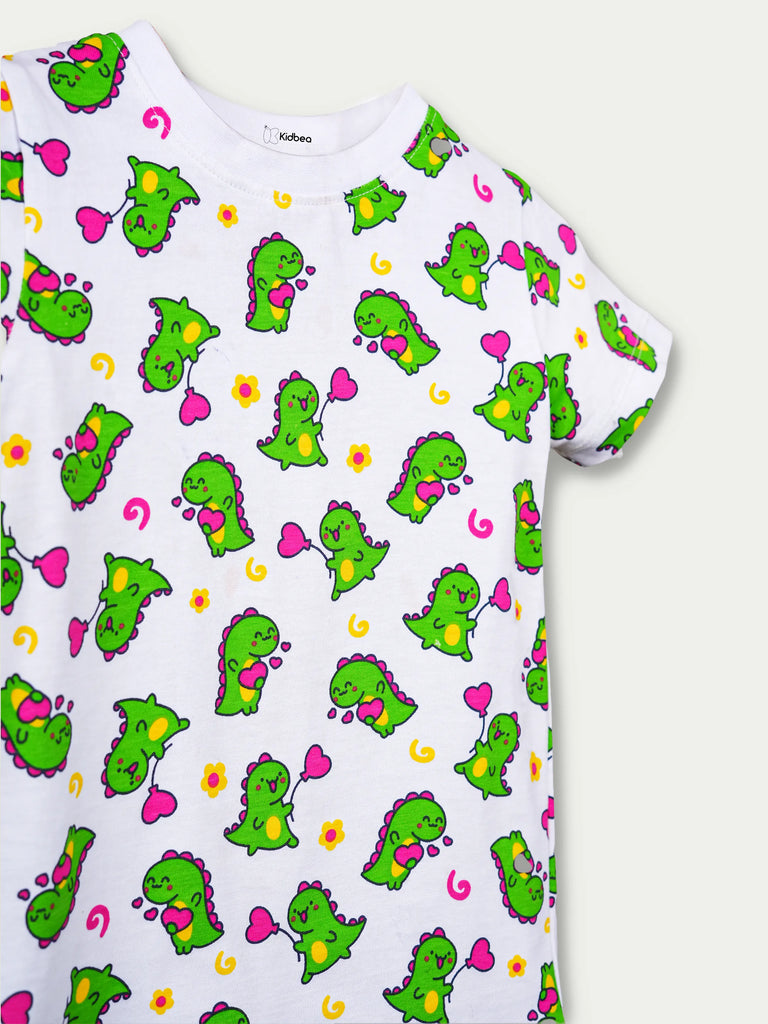 Organic Cotton Unisex Kids Co-ord Set – Soft Breathable Dinosaur Print T-Shirt & Shorts Set