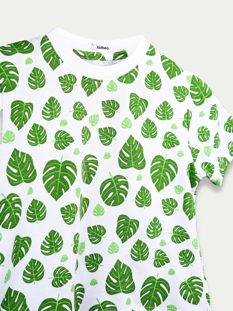 Organic Cotton Unisex Kids Co-ord Set – Soft Breathable Leaf Print T-Shirt & Shorts Set