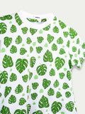 Organic Cotton Unisex Kids Co-ord Set – Soft Breathable Leaf Print T-Shirt & Shorts Set