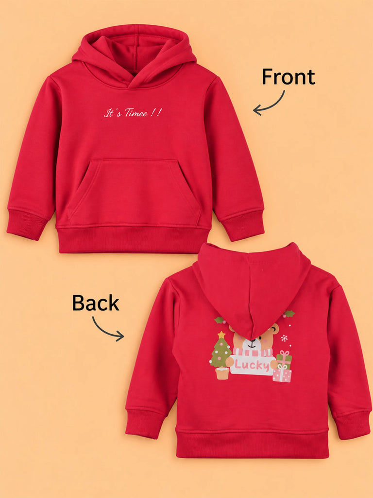 Unisex Cotton Hoodie – Red Full-Sleeve Christmas Printed Pullover Sweatshirt