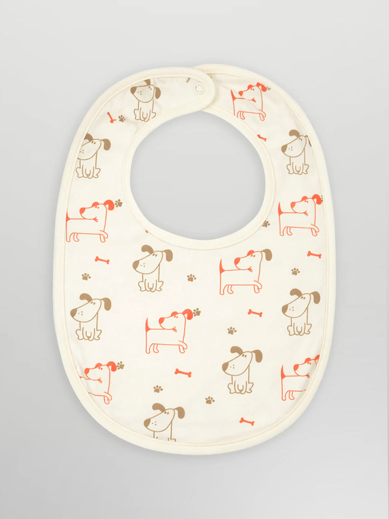 Organic Cotton Baby Bib – Soft Breathable Dog Print, Feeding & Drool Bib