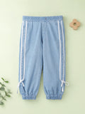 Girls Denim Jogger Pants with Side Stripe - Light Blue