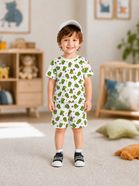 Organic Cotton Unisex Kids Co-ord Set – Soft Breathable Dinosaur Print T-Shirt & Shorts Set