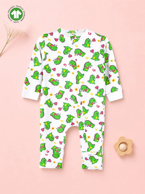 Organic cotton Dino Print Romper/Bodysuit - Olive Green