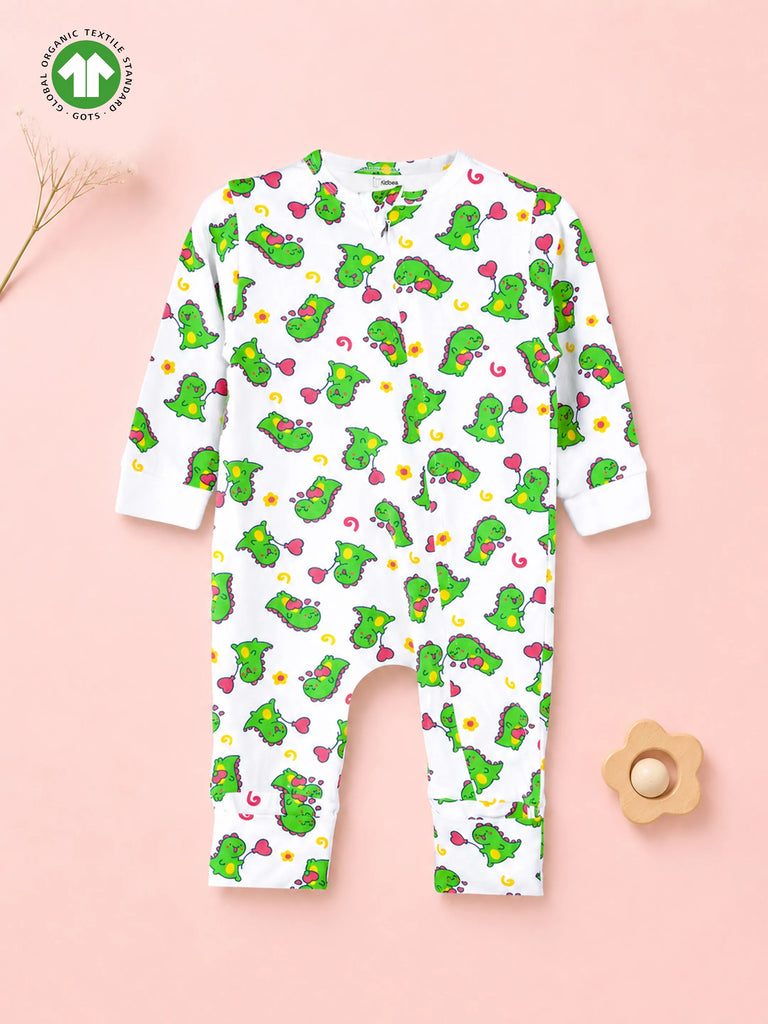 Organic cotton Dino Print Romper/Bodysuit - Olive Green