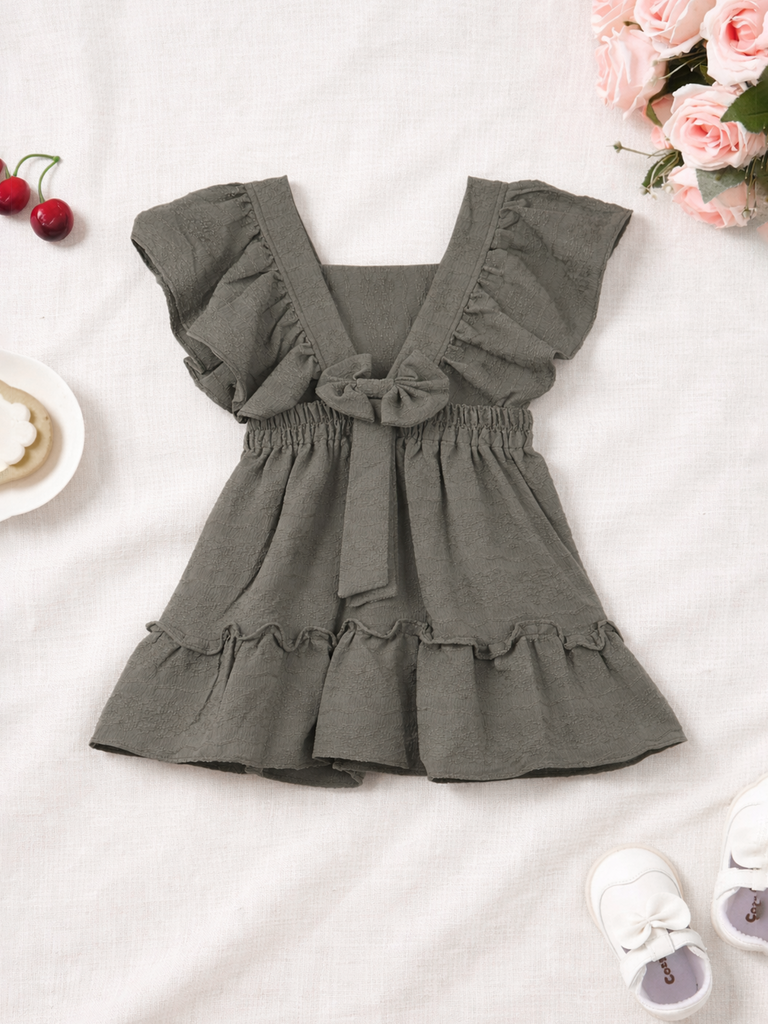 Baby Girl Green Cotton Frock with Ruffle Details