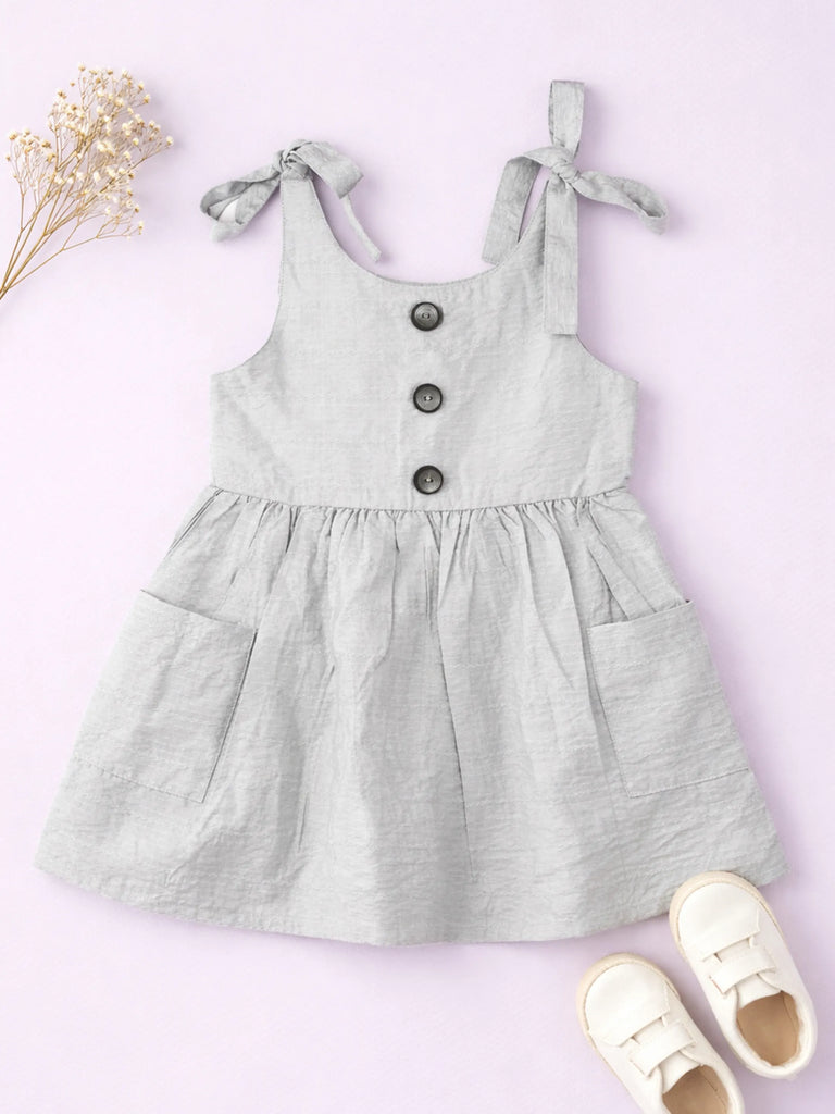 Baby Girl Grey Knot Strap Frock | 100% Organic Cotton