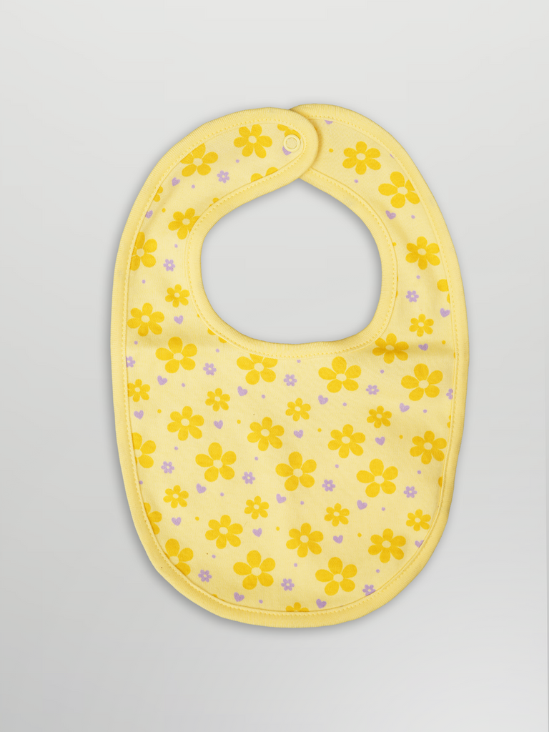 Organic Cotton Baby Bib – Soft Breathable Yellow Flower Print, Feeding & Drool Bib