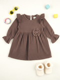 Baby Girl Full Sleeve Ruffle Frock with Floral Applique | Soft Cotton