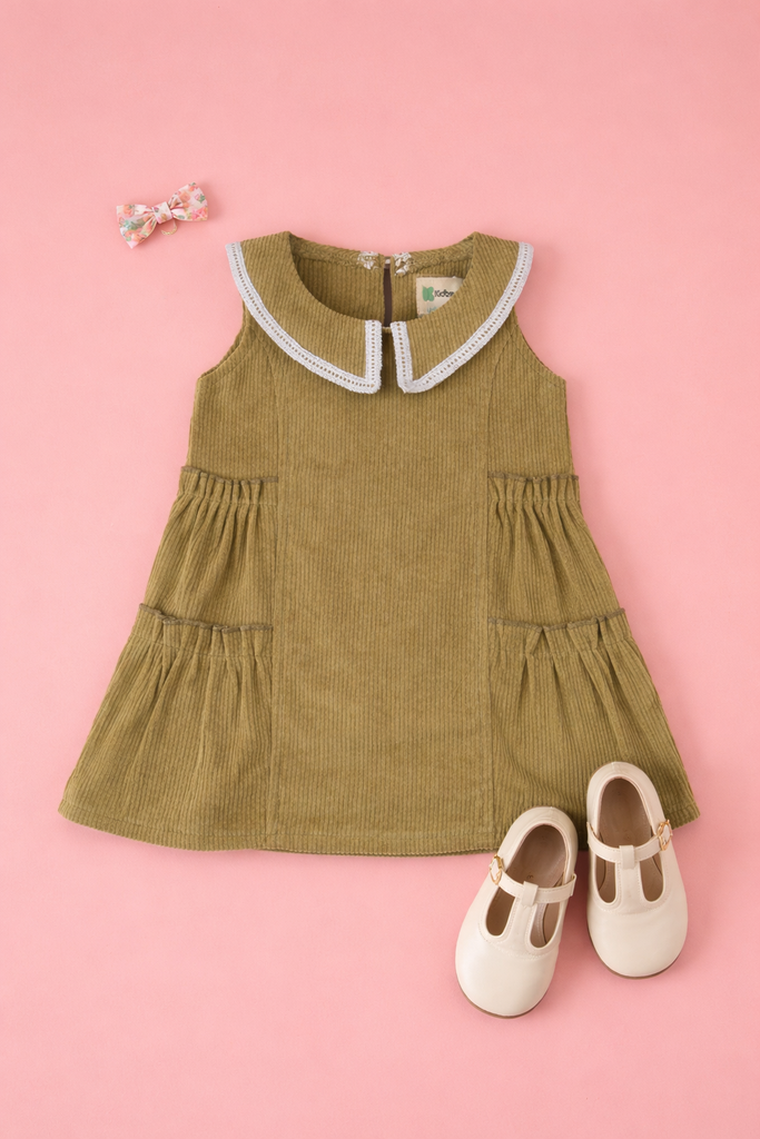 Baby Girl Khaki Frock | 100% Organic cotton