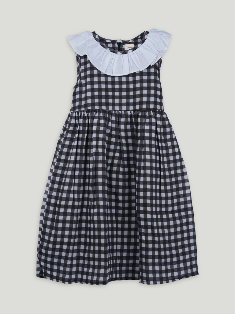 Girls Checked Frock with Collar Detail | 100% Organic cotton
