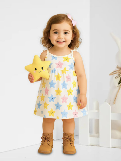Premium Extra Soft Muslin Baby Girls Frock | Cute Star Print