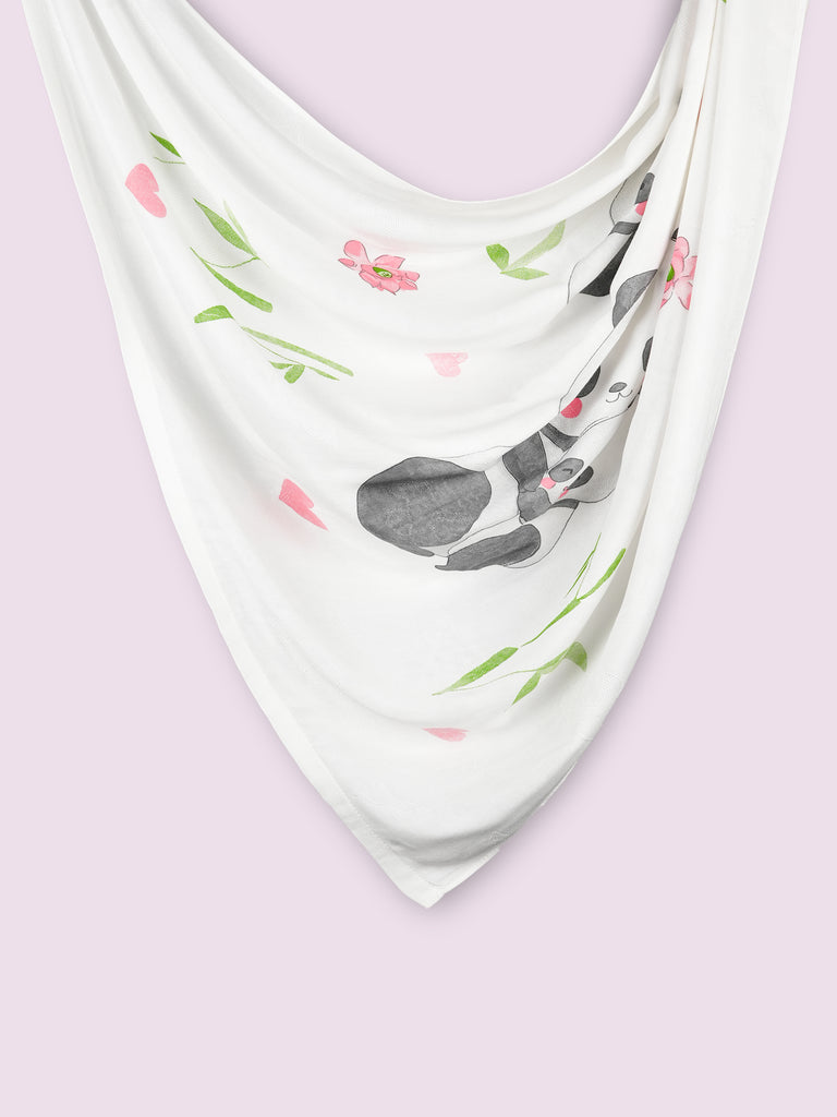 Bamboo Fabric Panda Love Print Baby Blanket | Ultra Soft Swaddle Blanket | 110 × 110 cm