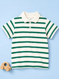 Boys Bamboo Fabric Green Striped Polo T-Shirt
