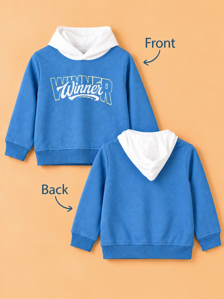 BambooTEC™ Bamboo Boys Hoodie – Blue Winner Print Full-Sleeve Hooded Sweatshirt