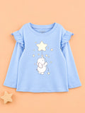 Girls Blue Full-Sleeve Top – Star & Elephant Print