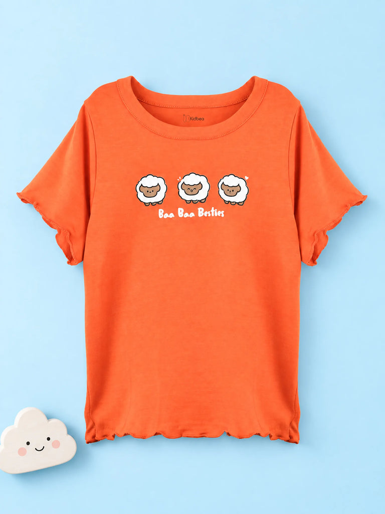 BambooTEC™ Bamboo Girls Orange Top – Baa Baa Besties Print