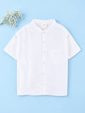 Boys White Cotton Mandarin Collar Shirt – Short Sleeve Casual Shirt