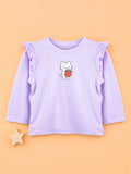 Girls Lavender Full-Sleeve Top – Strawberry Kitty Print